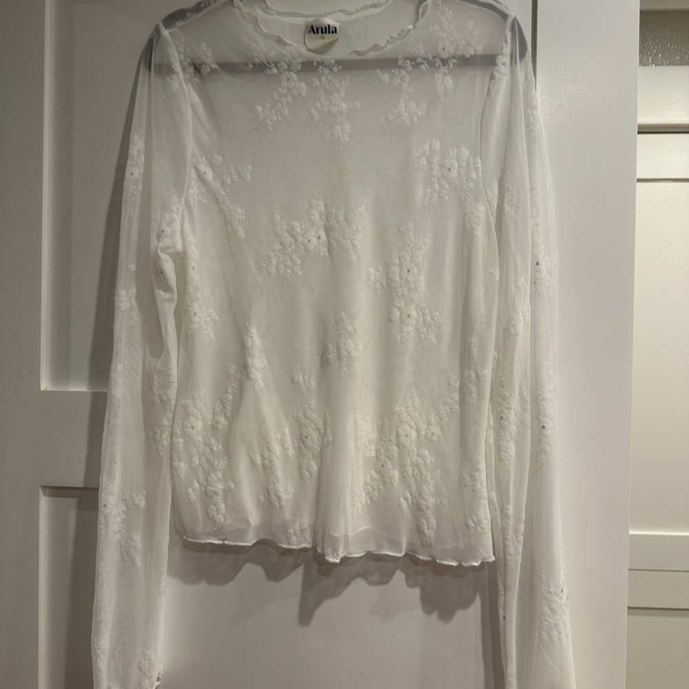 ARULA Cream Fitted Long Sleeve Sheer Blouse